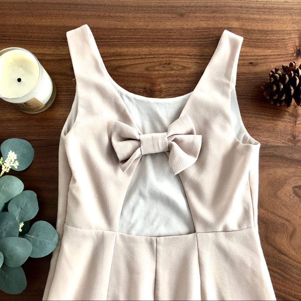 Beige Bow-Tie Dress